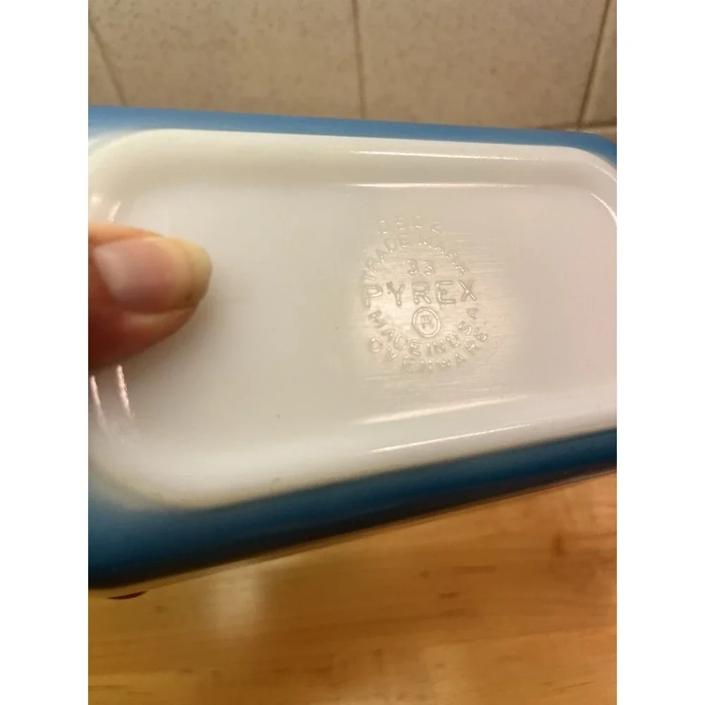 Vtg Pyrex 502-B Blue Refrigerator Dish w 502-C Lid Covered Dish Made USA READ